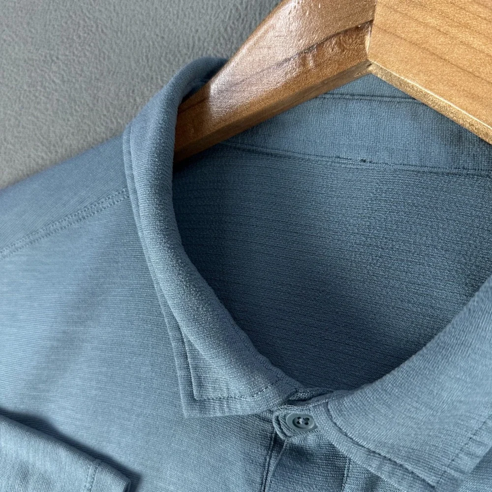 Lululemon Polo Shirt Mens Large Blue Evolution Performance Smart Casual Golf